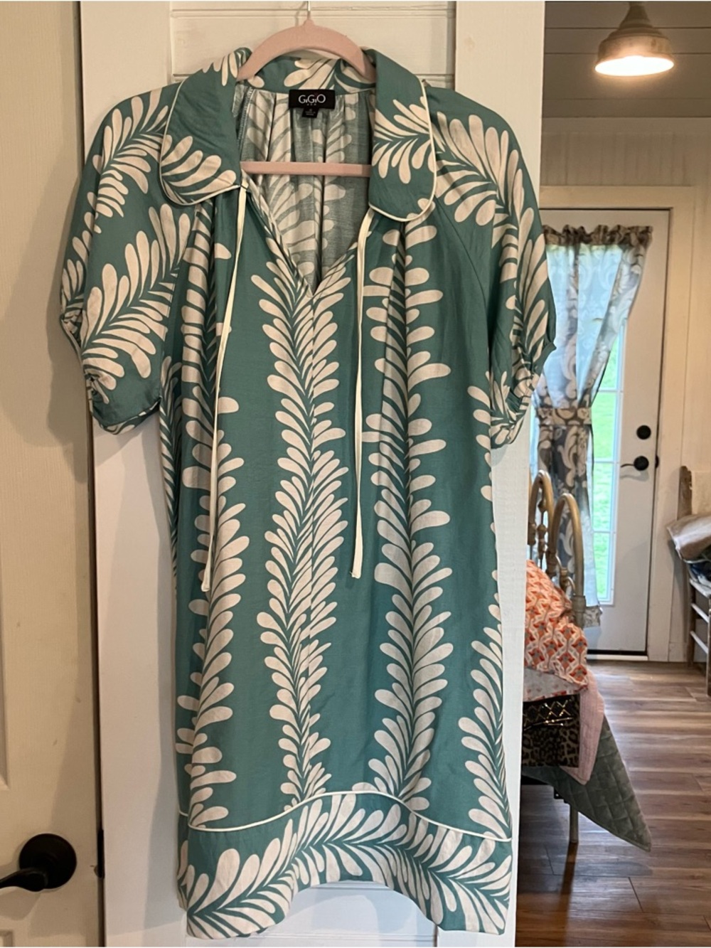 G.G.O Teal White Botanical Print Shift Dress